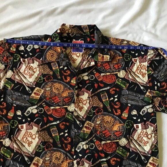 BBQ Kings Dreamwear Short-Sleeve Button-Up Shirt XXL By Dem Crazy 100% Cotton Gr - Picture 8 of 16